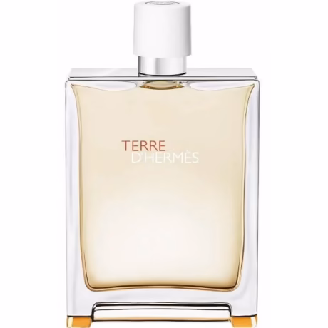 Флакон на Hermès Terre d’Hermès Eau Très Fraîche върху каменна и свежа природна повърхност