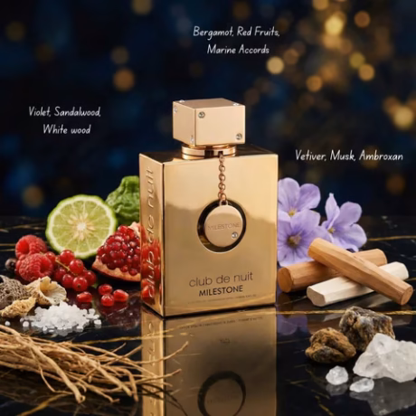 Свеж унисекс аромат Armaf Club De Nuit Milestone EDP върху елегантен фон