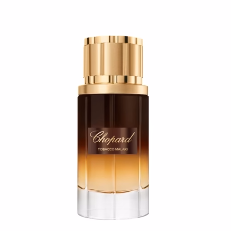 Флакон Chopard Tobacco Malaki с елегантен ориенталски дизайн и масивна златна капачка