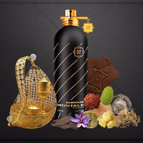 Montale Bakhoor върху тъмен фон, подчертаващ опушения и ориенталски характер