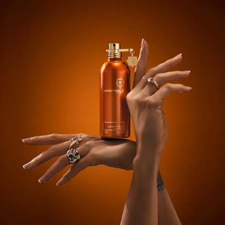 Montale Honey Aoud със златист алуминиев флакон и премиум визия
