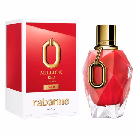 Флакон на Rabanne Million Red For Her 2026 с впечатляваща червена визия.